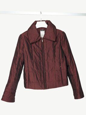 Chanel Identification 00A Burgundy Quilted Taffeta Jacket